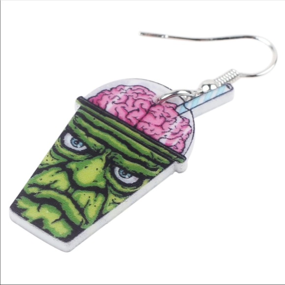 Zombie Brain Juice Acrylic Earrings Halloween - Picture 4 of 5